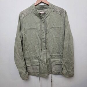 Saint Tropez West Linen Utility Jacket Khaki Olive Green Eyelet 
Drawstring  XL